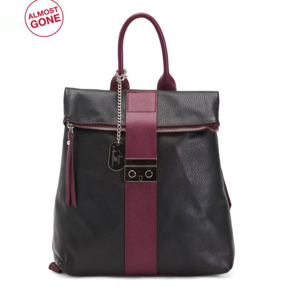 ANNA MORELLINIItaly Leather Backpack With Folded Top Closure
